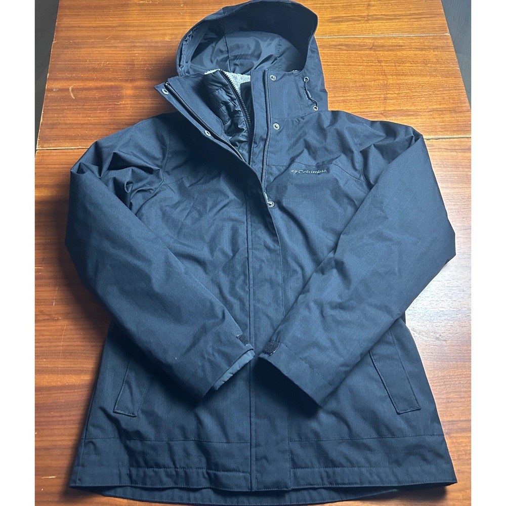 Columbia Interchange 3-in-1 Jacket Womens Small Black Hooded Outdoor Coat